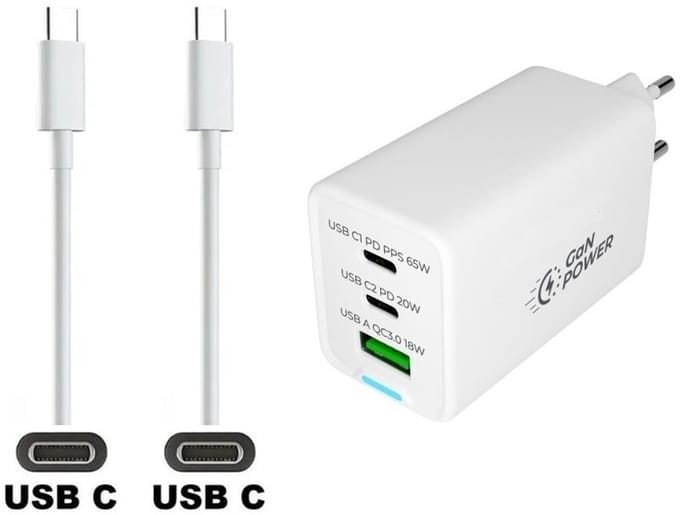 OneOne 50W super snellader met 3 poorten. Oplader met sterke 1,5m USB C naar C kabel. PPS GAN PD lader adapter past op Redmi 13, Note 10 Pro, Note 11, Note 12, Note 12 Pro, Note 13, Note 13 Pro, Note 13 Pro +, Note 14, Note 14s, Xiaomi