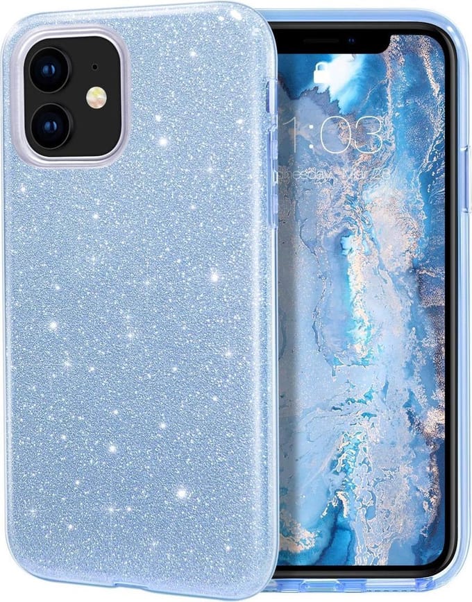 HB Hoesje Geschikt voor Apple iPhone 12 Mini - Blauw - Glitter Back Cover