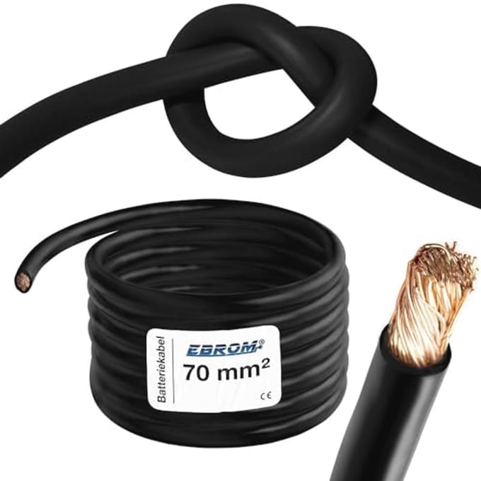 Zeer Flexibele 70 mm² Batterijkabel per Meter - Zwart Koper Kabel voor Start en Oplad toepassingen