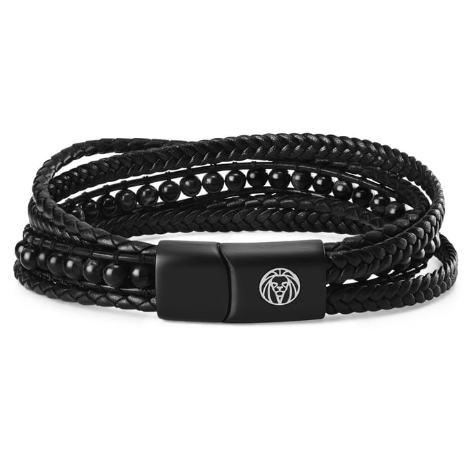 Naxos Leren Armband met Zwarte Agaat