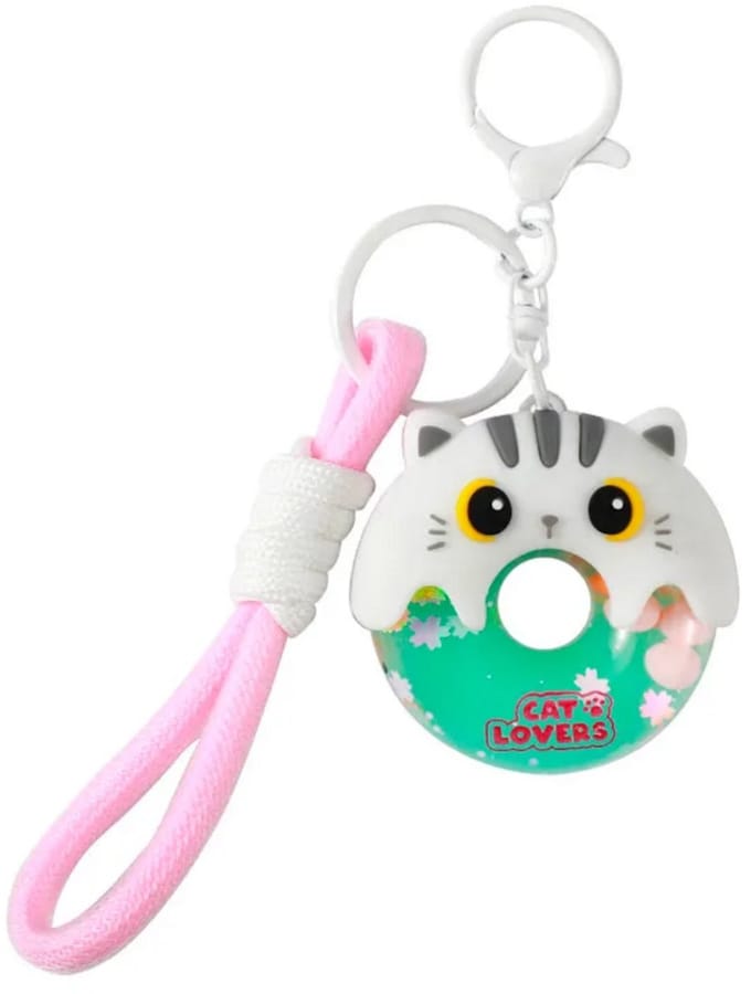 iTotal Sleutelhanger Donuts Witte Kat Keychain Donuts WHITE CAT Plastic and Metal 5.0x5.2x1.8cm