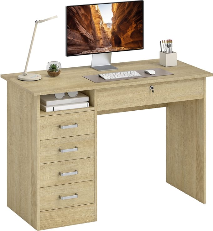 HOMCOM Bureau met planken - Spaanplaat - 110x50x76cm - Eikenhout