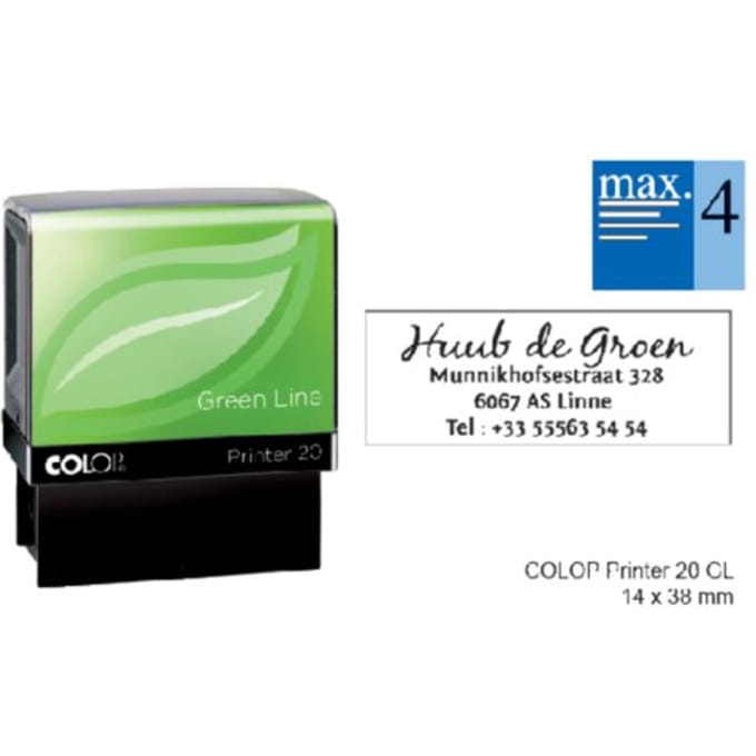 Tekststempel Colop 20 green line personaliseerbaar 4regels 38x14mm