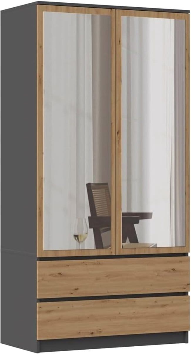 Moderne 2-deurs Kledingkast met Spiegel en Veel Opbergruimte - 90x50x180