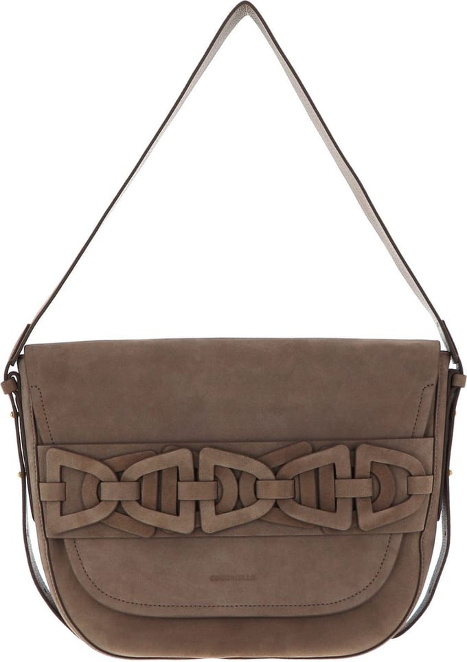COCCINELLE Leren Schoudertas Gitane Suede Crossbody Bag New Taupe Bruine