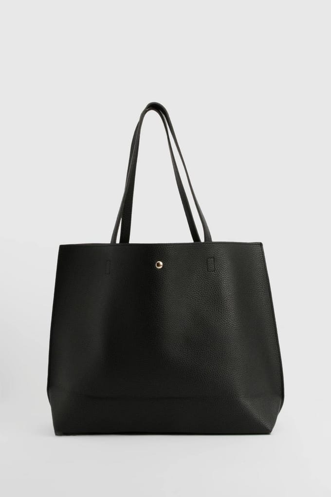 boohoo Dames Grote Popper Tote Shopper Tas | Zwart