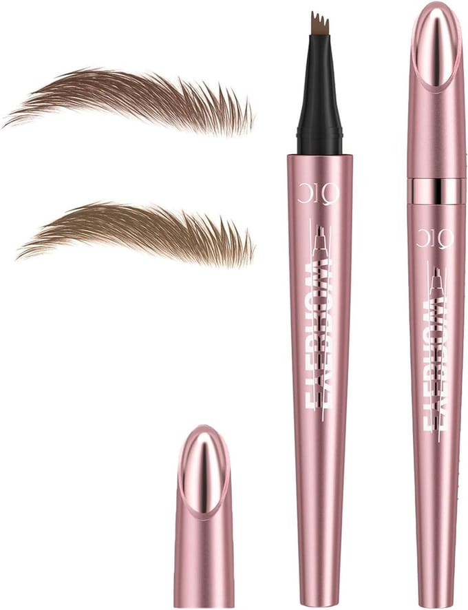 Set van 2 Microblading Oogbrow Pens met 4 Micros Fork Tips - Waterdicht, Natuurlijk Effect en Vlekbestendig, Lichtbruin en Donkerbruin voor Vrouwen, Beginners en Professionals