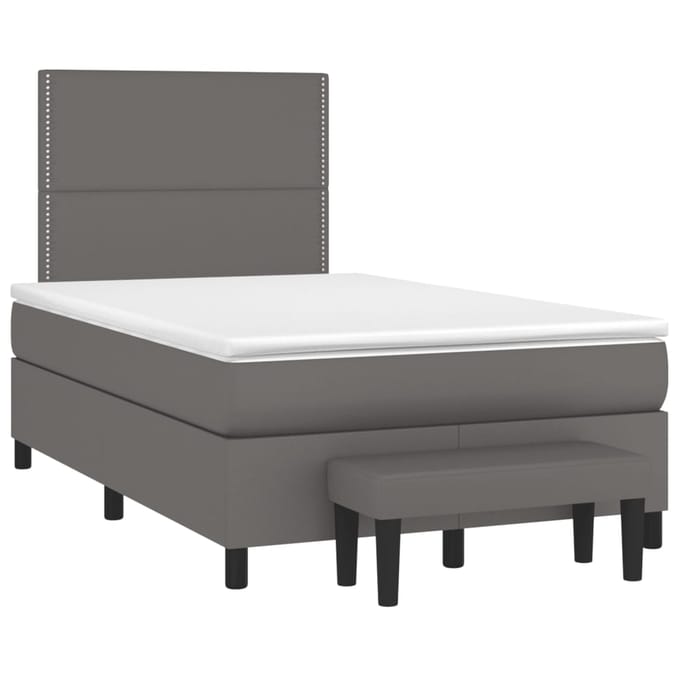 vidaXL - Boxspring - met - matras - kunstleer - grijs - 120x200 - cm