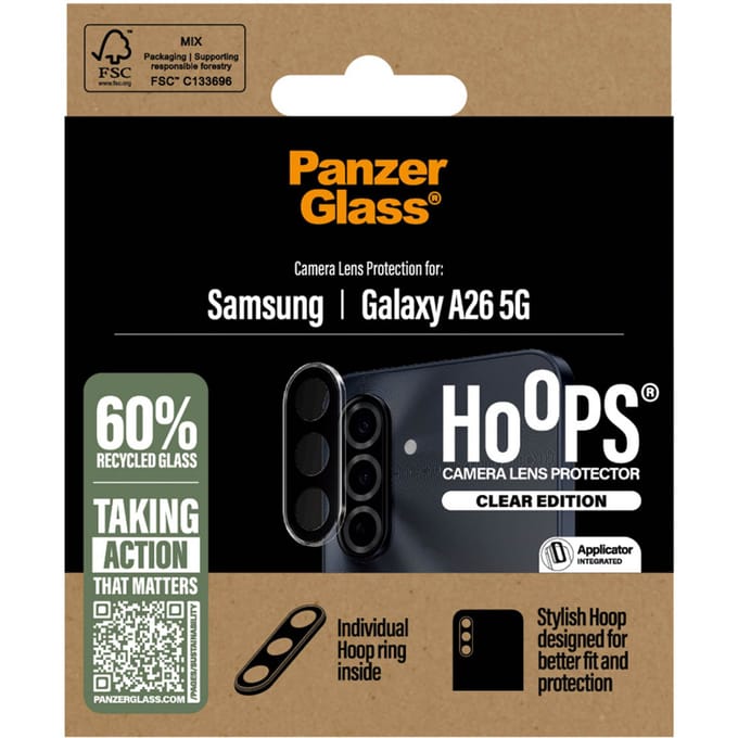 PanzerGlass Screenprotector geschikt voor Samsung Galaxy A26 Glazen | PanzerGlass Hoops Camera Lens Protector - Case Friendly