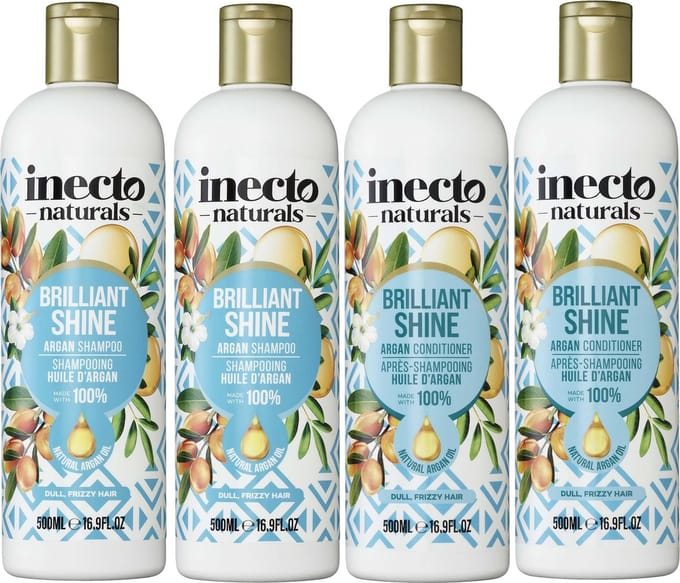 Inecto Naturals - 2 x Argan Shampoo + 2 x Argan Conditioner - 4 x 500 ml - 4 Pak