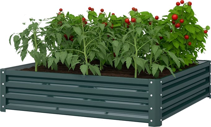 Killogood Moestuinbak golfplaat staal 120 x 120 x 30 cm donkergroen