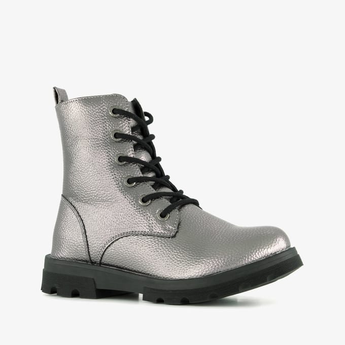 Blue Box metallic meisjes veterboots zilverkleurig - Maat 32