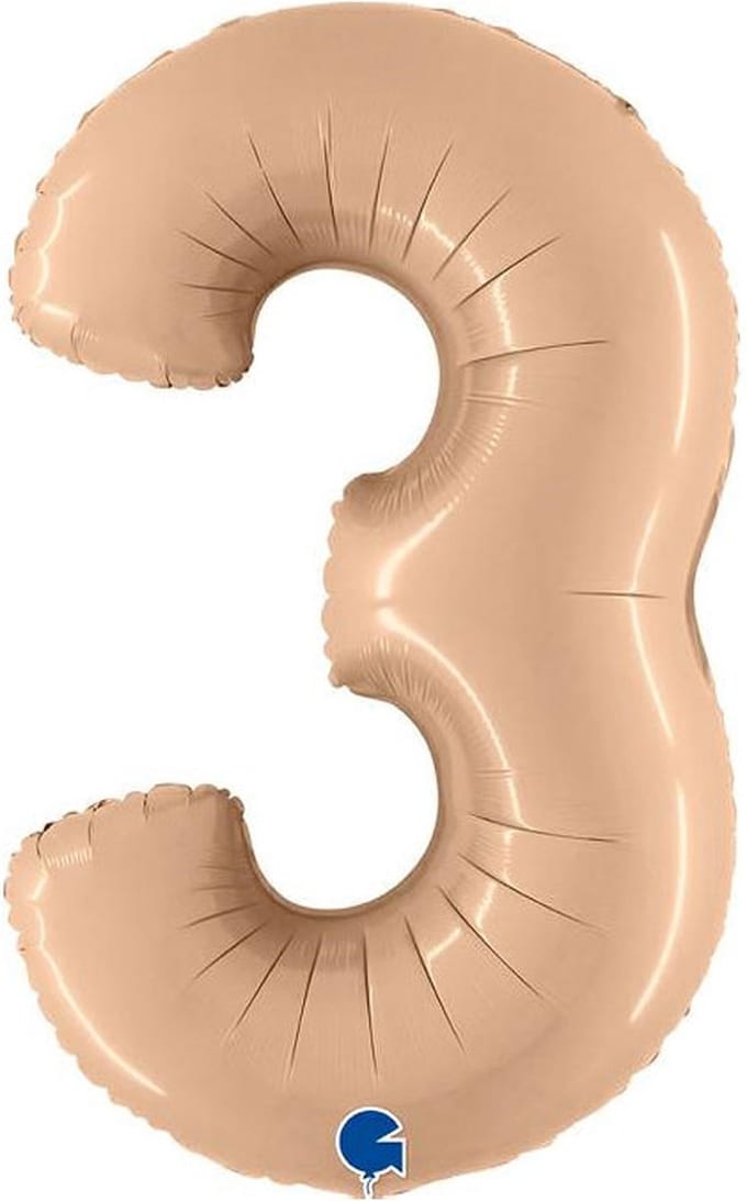 Folieballon Cijfer 3 Satin Nude - 100 cm