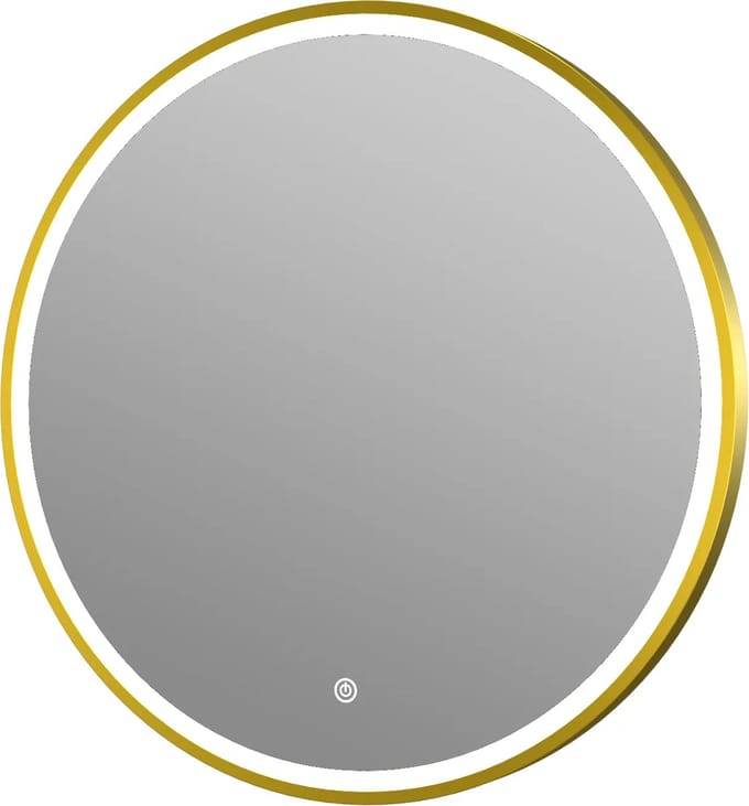 Ronde badkamerspiegel Levi mat goud met verwarming, LED verlichting en touch sensor 60x60cm