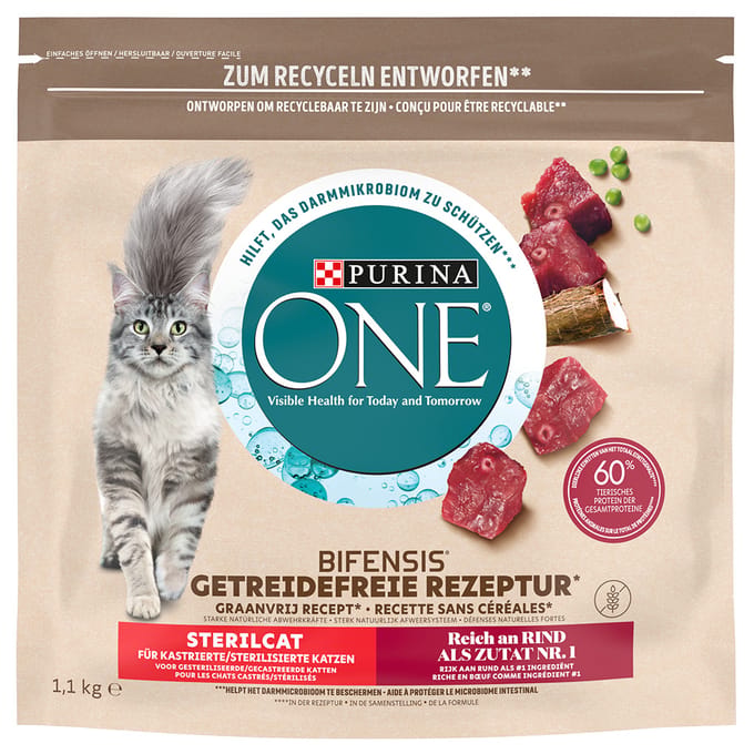 1,1kg Graanvrij Sterilcat met Rund Purina ONE Kattenvoer