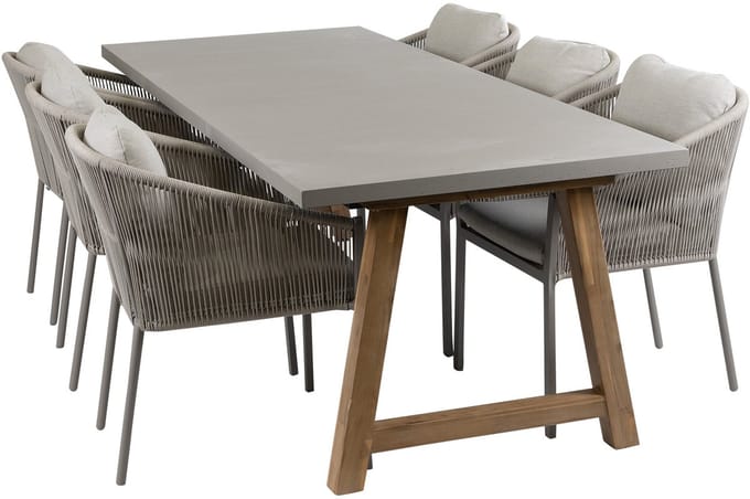 Tuinset Elvira/Rock | 6 personen | Rechthoekig 235 cm | Rope & polystone