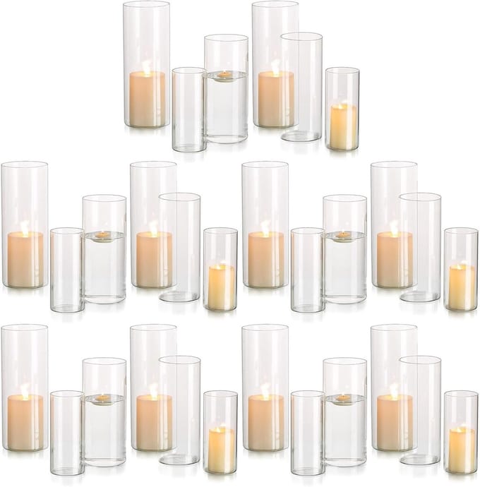 Glazen Cilinder Houders - Vaas Kaarsen - Tafel Decoratie - Set van Drie - 30 Stuks - Transparant