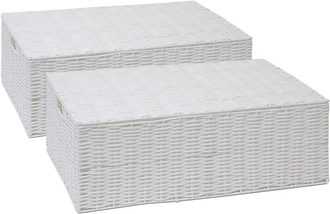 Set van 2 Witte Hars Geweven Opbergdozen Onder Bed met Deksel