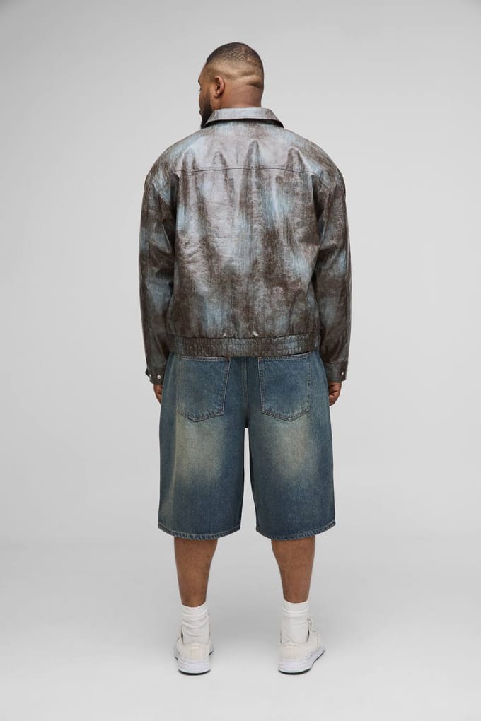 Plus Tie Dye Snake PU Boxy Bomber Jacket | Chocolate | Size 4XL