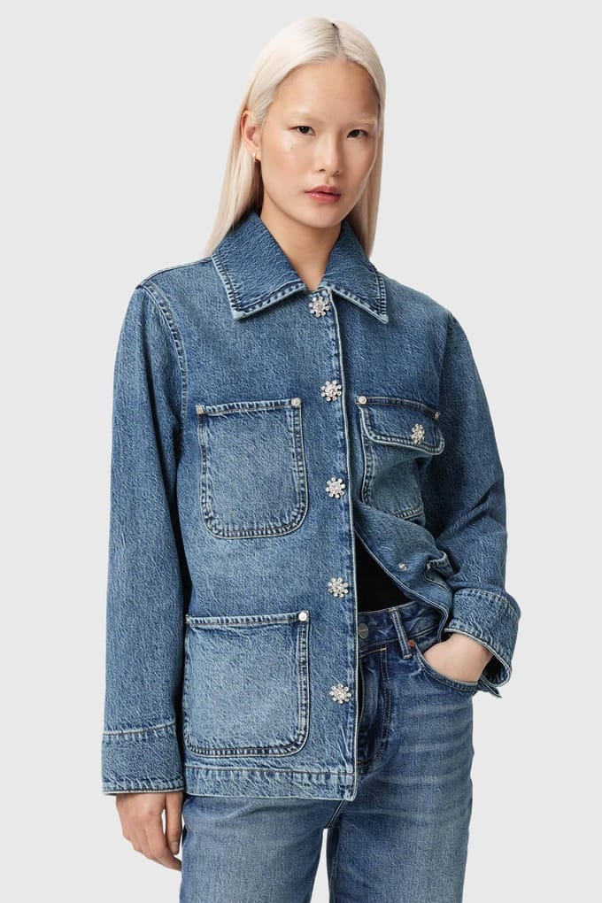 AllSaints Bex Denim Jacket Mid Indigo Taglia: M | Giacche di jeans Outlet | Donna | Blu