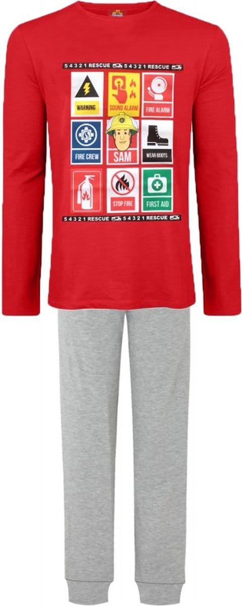 Brandweerman Sam Jongens Pyjama - Rood/Grijs - Maat 122