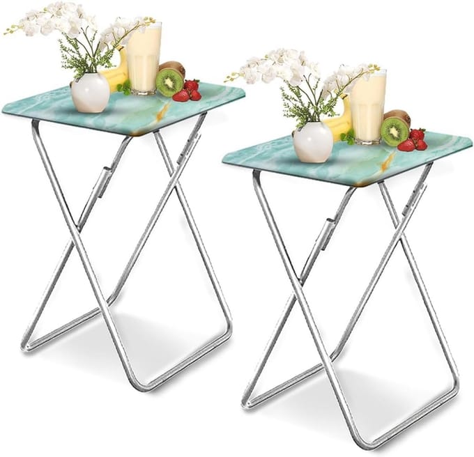Inklapbare Bijzettafel voor Woonkamer - Blauw Marmer - Compact en Ruimtelijk
