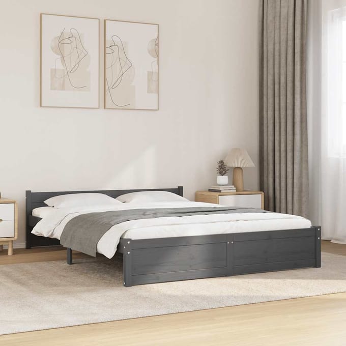 vidaXL - Bedframe - massief - hout - grijs - 135x190 - cm