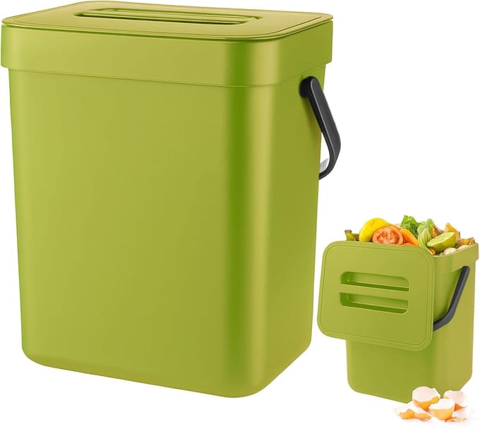 Compostemmer Keuken - Afvalbak Bio - Afval Scheiden - Hangend Ontwerp - 3 Liter - Groen