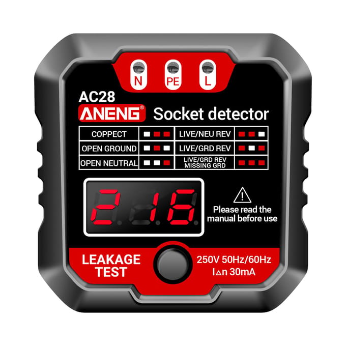 ANENG Outlet Tester Receptacle Detector met spanning LCD-display 250V stopcontactcontrole EU Plug zwart