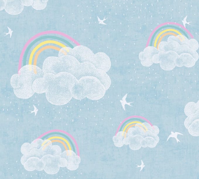WOLKEN & REGENBOOG BEHANG | Vogels - Blauw Bont Wit - A.S. Création Lilly & Luis