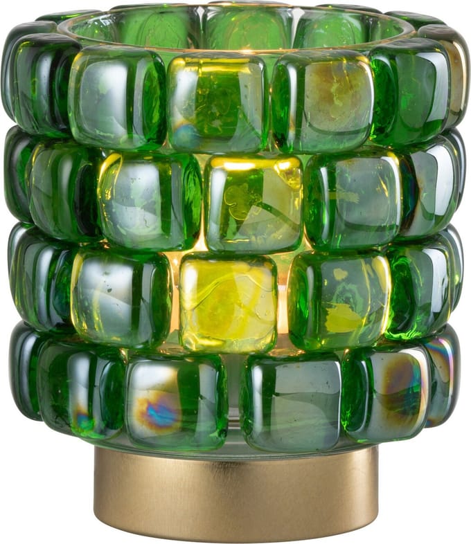 J-Line theelichthouder Vierkant mozaiek - glas - groen - small