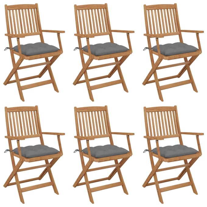 vidaXL - Inklapbare - stoelen - 6 - st - met - kussens - massief - acaciahout
