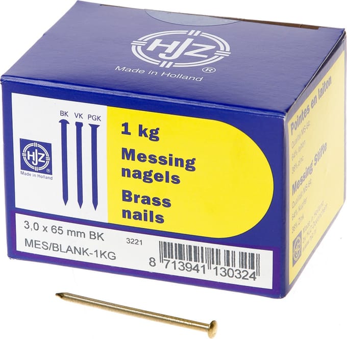 Hjz Messing nagels bombe kop 3.0 x 65mm 1kg