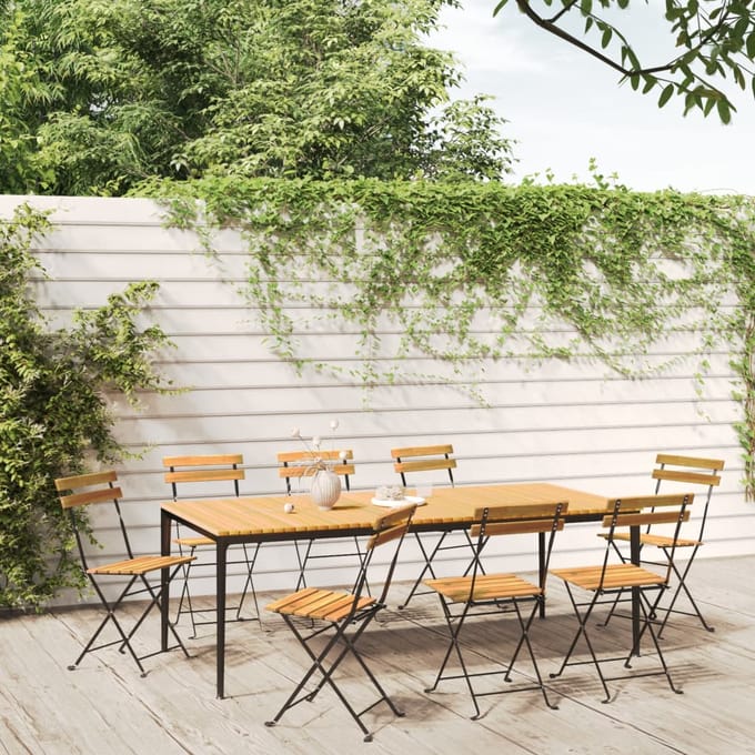 vidaXL - Opklapbare - stoelen, - 8 - stuks, - van - staal - en - massief - acaciahout.