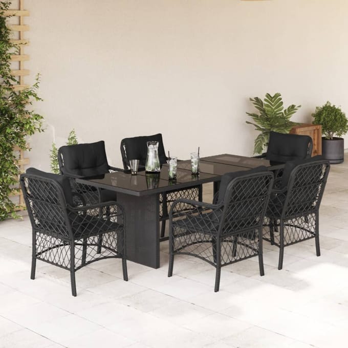 vidaXL - 7-delige - Tuinset - met - kussens - poly - rattan - zwart