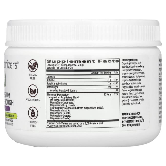 BIOptimizers, Magnesium Breakthrough, Fruit Punch, 4.4 oz (126 gr)