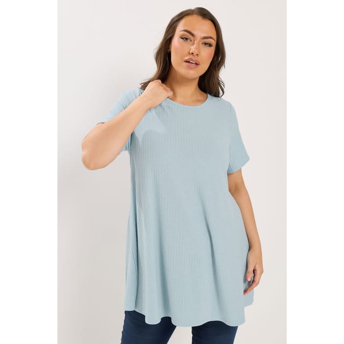 Yours Lichtblauw Glanzend Swing Tshirt Size 46