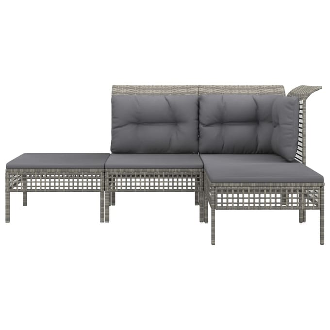 vidaXL - 4-delige - Loungeset - met - kussens - poly - rattan - grijs