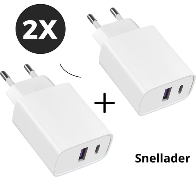 2x USB C Adapter USB C en USB Oplader - 25W Snellader (2 Stuks) - Geschikt voor iPhone en Samsung - Wit