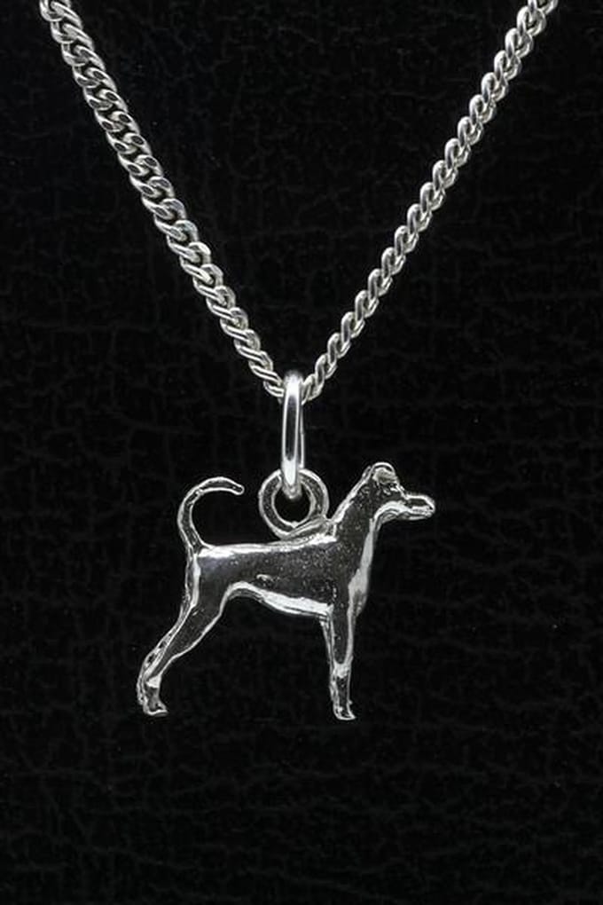 Zilveren Japanse terrier met staart ketting hanger - klein