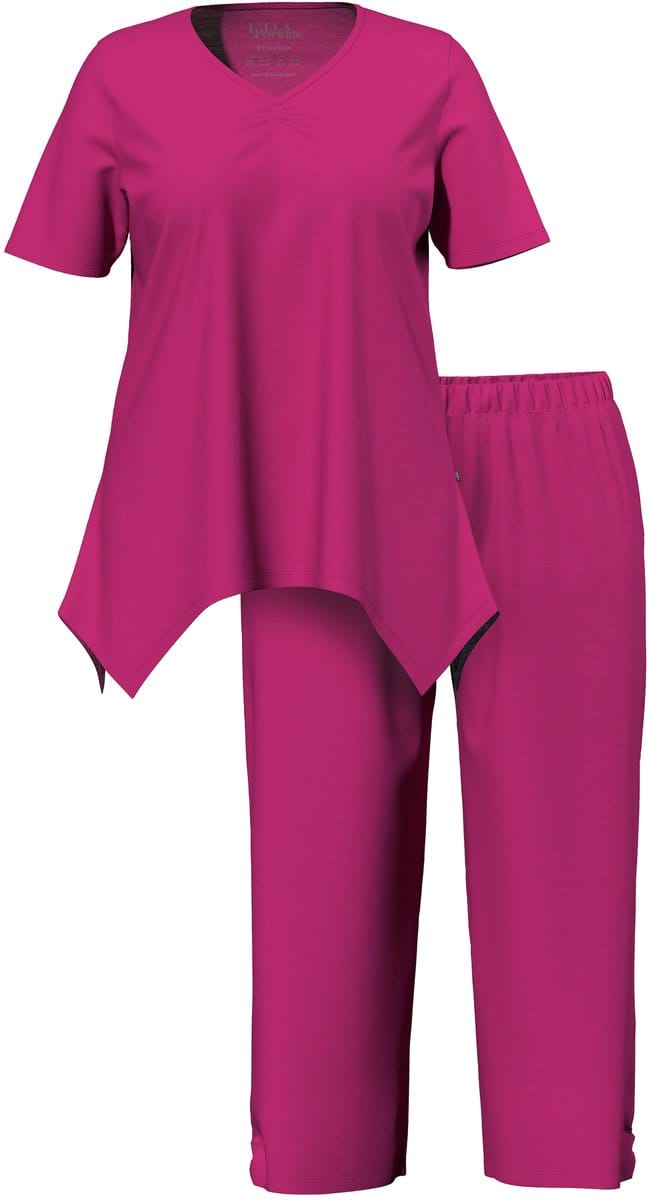 Ulla Popken - Dames - Pyjama puntzoom V-hals korte mouwen - Fuchsia - Maat 54+