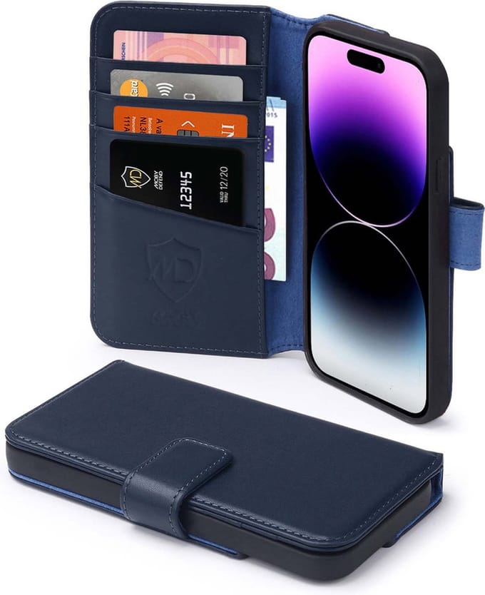 MobyDefend Hoesje - Geschikt voor iPhone 14 Pro Max - Luxe Leren Wallet Bookcase - Blauw