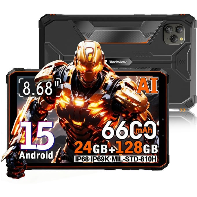 Blackview Active 5 5G Robuuste Tablets Android 15 8,68 inch Display 8+16 GB RAM 128GB ROM Tablet PC 6600mAh 6+128 only tablet oranje
