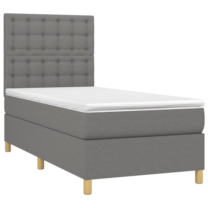 vidaXL - Boxspring - met - matras - en - LED - stof - donkergrijs - 90x200 - cm