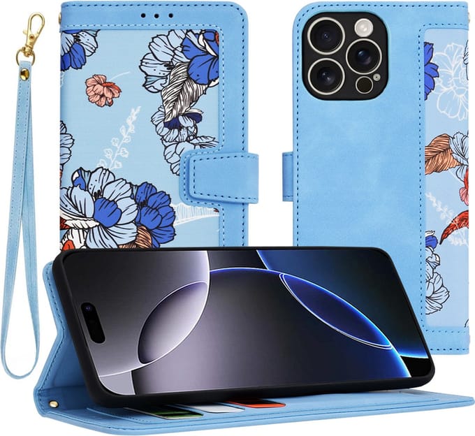 Hoesje geschikt voor Apple iPhone 16 Pro Max - Techsuit FlipCraft Book Wallet Case met koord - Vibrant Blue