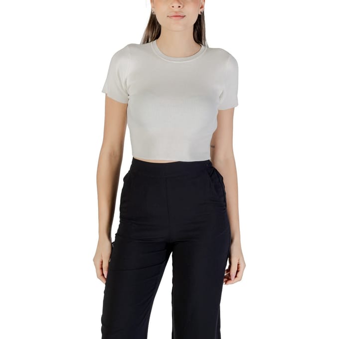 Ribbed Knit Cropped Top Wo - White Shirts
