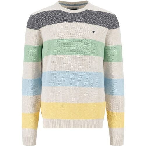 Fynch-Hatton Trui O-Neck Striped Structure New Off White-Multi / male