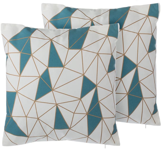 CLARKIA - Sierkussen set van 2 - Wit/Blauw - 45 x 45 cm - Katoen