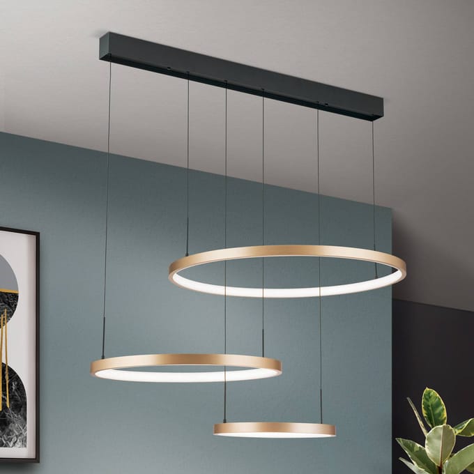 ORION LED hanglamp Sphere, 3-lamps, zwart/goud