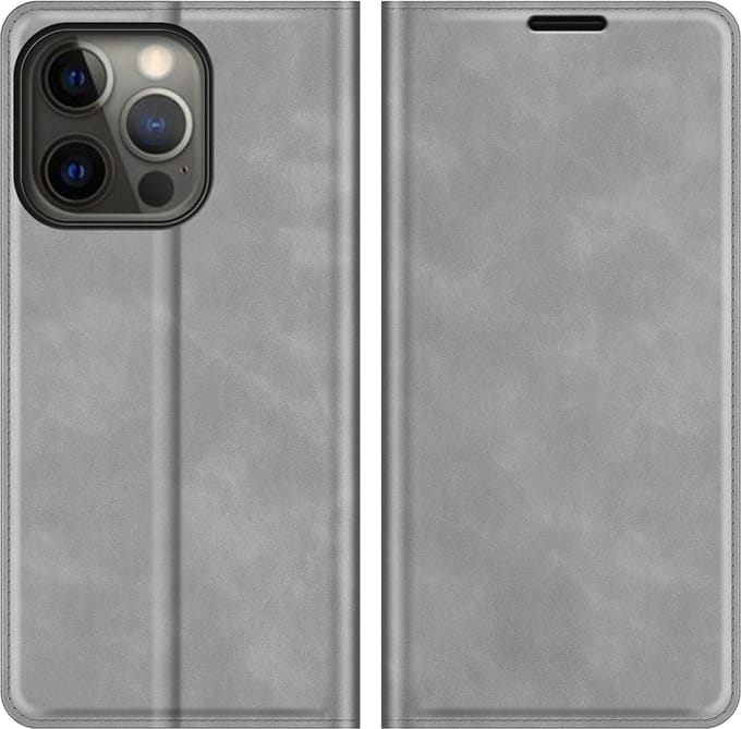 MobyDefend Hoesje - Geschikt voor iPhone 13 Pro - Luxe Wallet Bookcase (Magnetische Sluiting) - Grijs